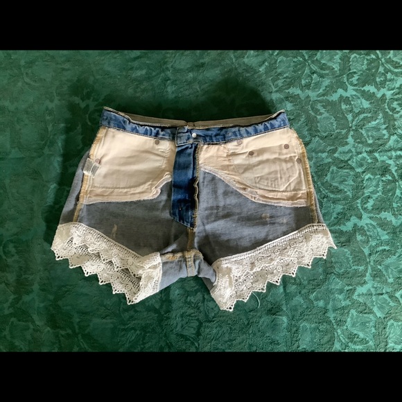 Free People Crocheted Lace & Denim Shorts - 25 - Picture 3 of 5